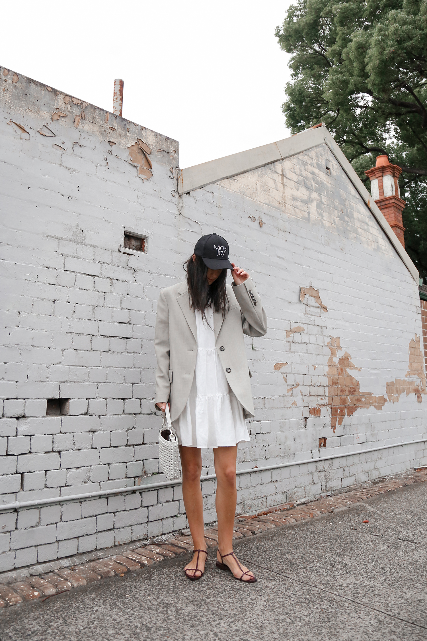 Staple the Label mini dress with CAMILLA AND MARC blazer and Jil Sander sandals